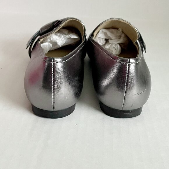 Talbots Ryan Knot Metallic Leather Loafers Size 6.5 Silver Holiday Slip On Shoes - Picture 8 of 11